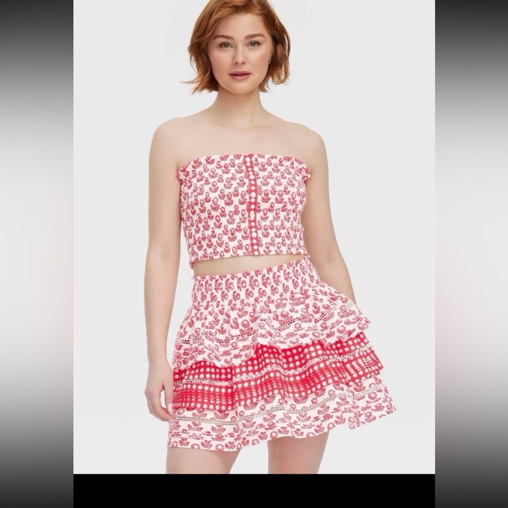 Roller rabbit red & white  Strapless Crop Top with Floral Print
